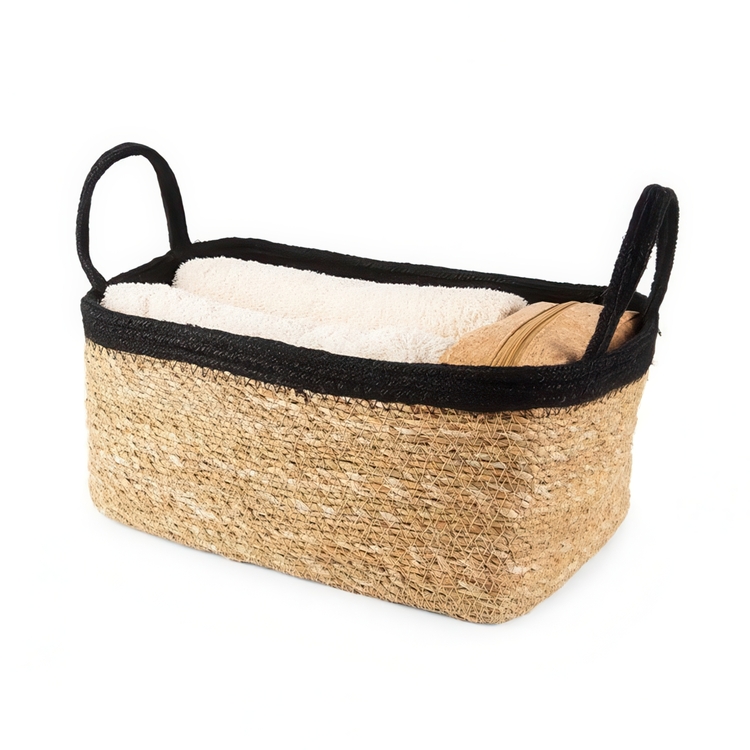 Opbevaringskurv af søgræs og jute, MEDIUM PANIER DE RANGEMENT, 29 x 20 x H 15 cm, Natur / Sort