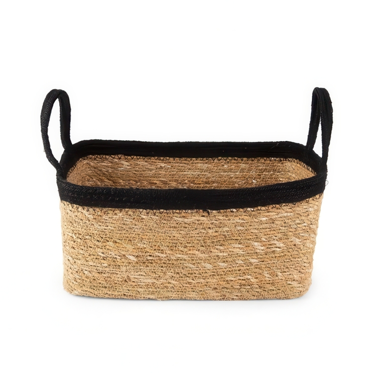Opbevaringskurv af søgræs og jute, MEDIUM PANIER DE RANGEMENT, 29 x 20 x H 15 cm, Natur / Sort