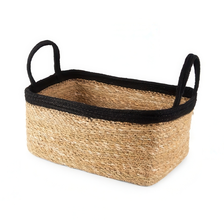 Opbevaringskurv af søgræs og jute, MEDIUM PANIER DE RANGEMENT, 29 x 20 x H 15 cm, Natur / Sort