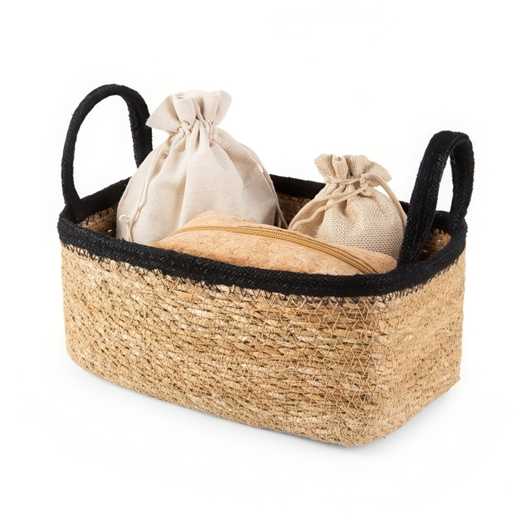 Opbevaringskurv af søgræs og jute, SMALL PANIER DE RANGEMENT, 24 x 15 x H 12 cm, Natur / Sort