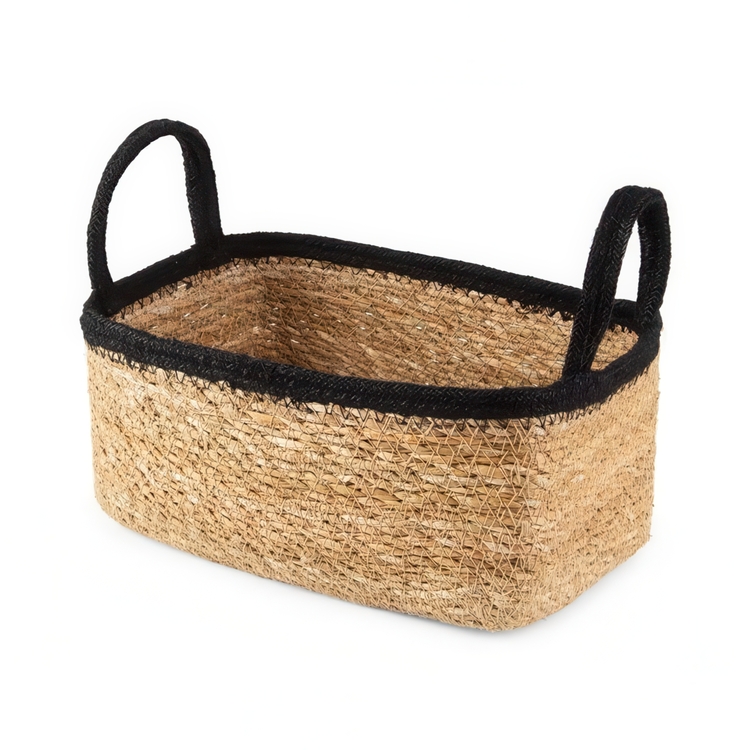 Opbevaringskurv af søgræs og jute, SMALL PANIER DE RANGEMENT, 24 x 15 x H 12 cm, Natur / Sort