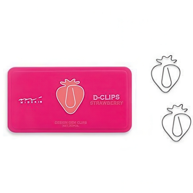 Clips, jordbær, 30 stk., D-CLIPS STRAWBERRY, Midori, Pink / sølv