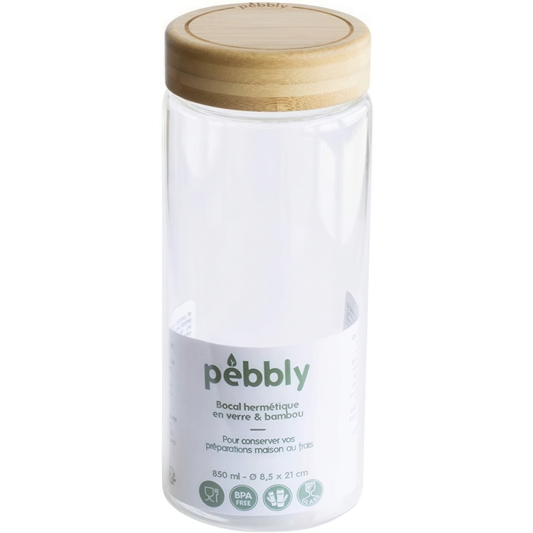 Glaskrukke med bambuslåg 0,85 L, Pebbly