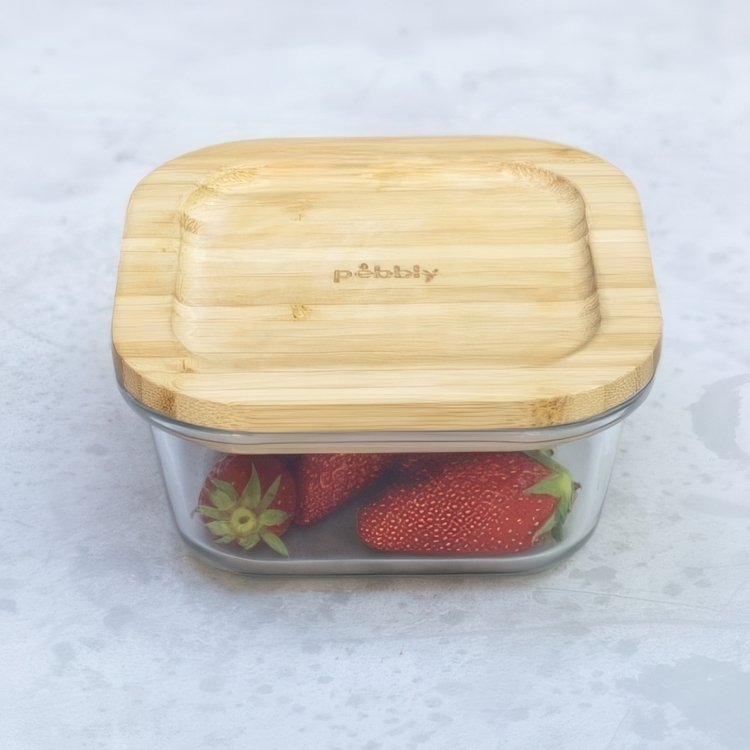 Madkasse i glas med bambuglas 0,52L, Pebbly