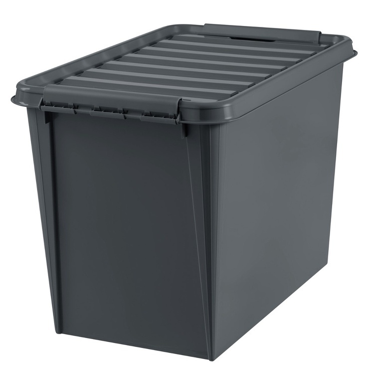 Stor opbevaringskasse med låg i genbrugsplast 66L, SmartStore, Sort