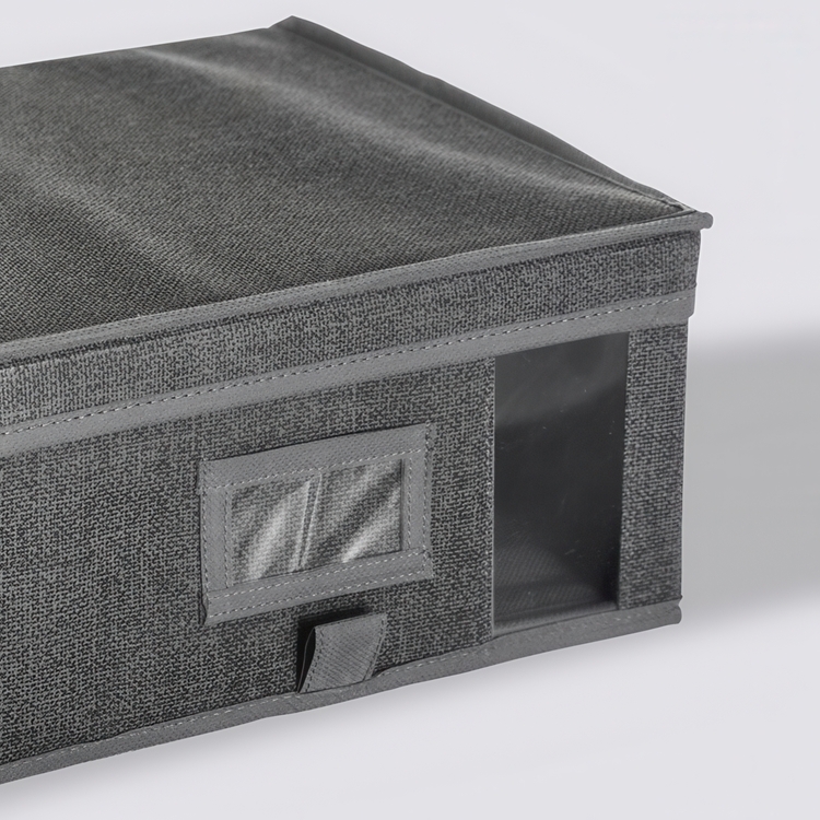 Opbevaringskasse i stof med låg, ORSO STORAGE BOX SMALL, 30 x 30 x H 15 cm, Mørkegrå