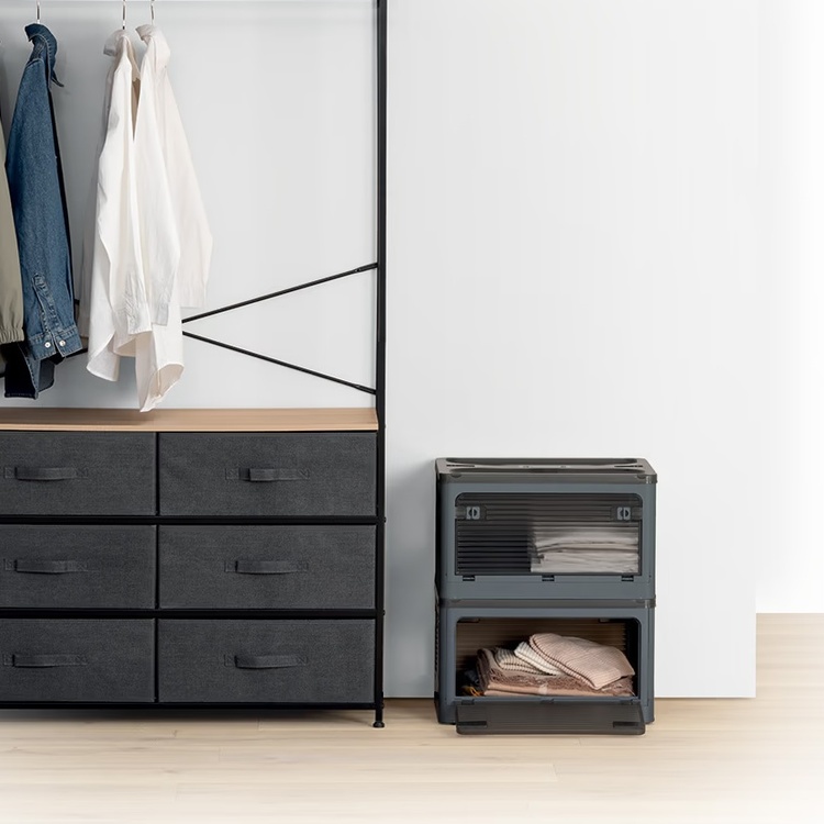 Kasse med hjul, stabelbar, MOBILE FOLDING BOX, 51,5 x 36 x H 30 cm, mørkegrå