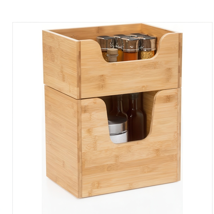 Kasse med åben front, stabelbar, STACK LARGE BAMBOO BASKET, 31,5 x 21,5 x H 26,5 cm, natur