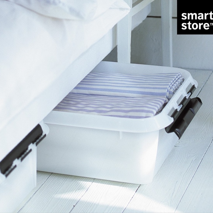 Opbevaringskasse under sengen med hjul 30L, SmartStore, Klar/sort