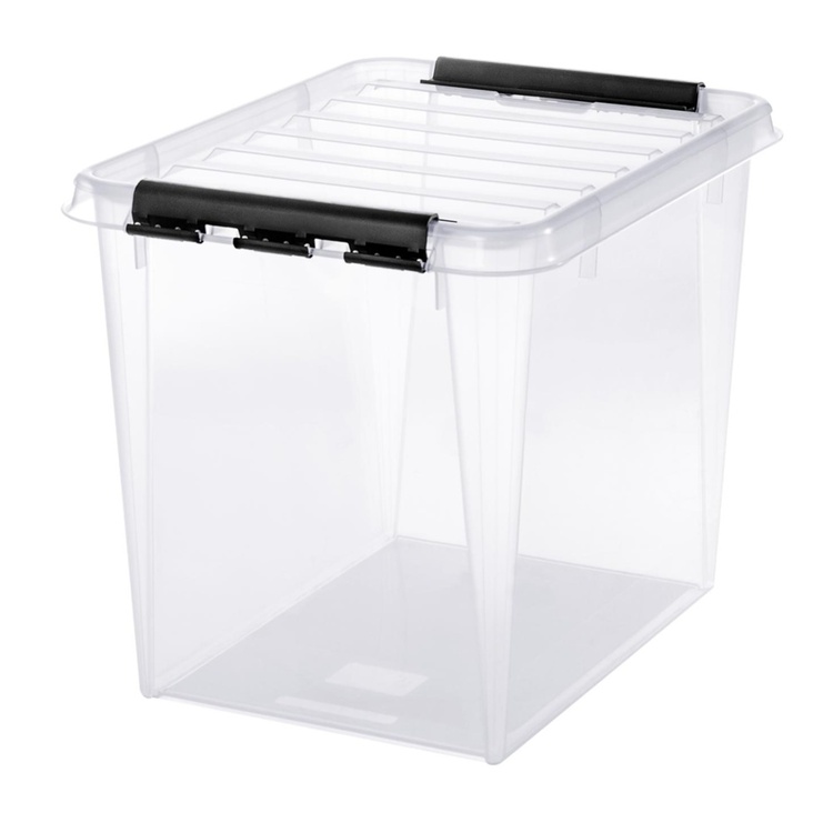 Stor opbevaringskasse med låg 52L, SmartStore, Klar/sort