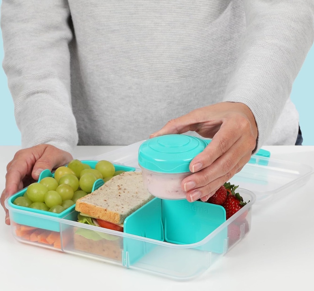 Bentoboks med rum og bæger 1,48L, Sistema, Mintgrön view 2