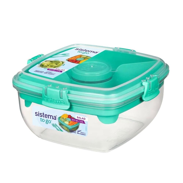 Madkasse til salat med bestik 1,1L, Sistema, Mint