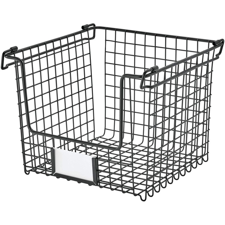 Stabelbar metalkurv med etiketteholder, Medium Sort