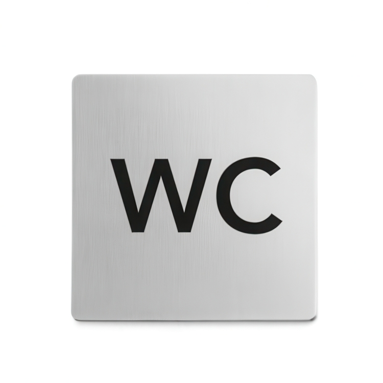 WC-skilt i rustfrit stål, 8x8 cm