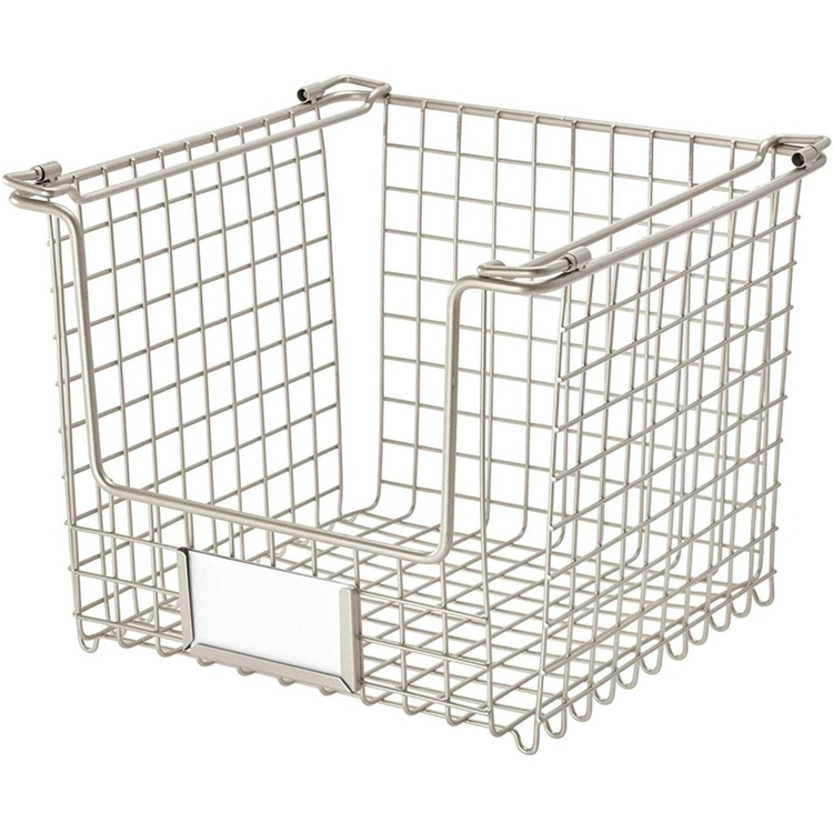 Stabelbar metalkurv med etiketholder, Medium Sølv