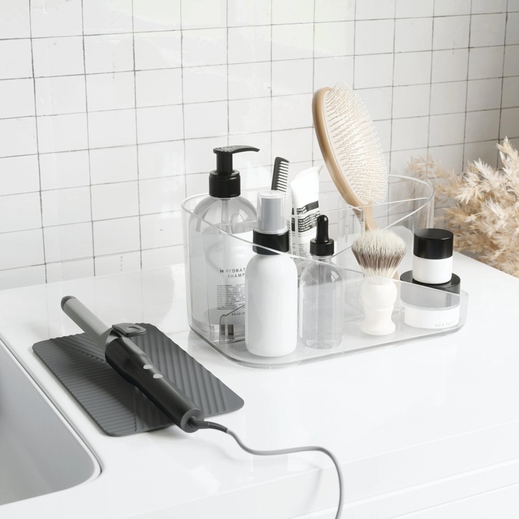 Holder til hårtørrer m.m., UMBRA GLAM HAIR TOOLS ORGANISER, 26,5 x 17 x H 12,5 cm, Klar / grå