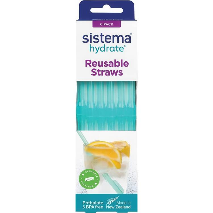 Genanvendelige, nemt rengjorte sugerør, SISTEMA HYDRATE REUSABLE, 6 sugerør, Turkis