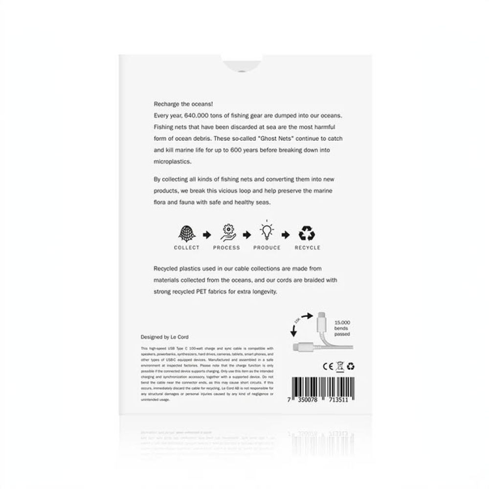 USB-kabel i genanvendt fiskenet, 2 meter i gruppen Hjem / Elektronik / Kabler og adaptere hos SmartaSaker.se (14320)