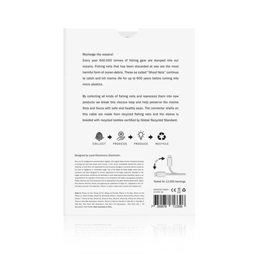 USB-kabel i genanvendt fiskenet, 2 meter i gruppen Hjem / Elektronik / Kabler og adaptere hos SmartaSaker.se (14320)