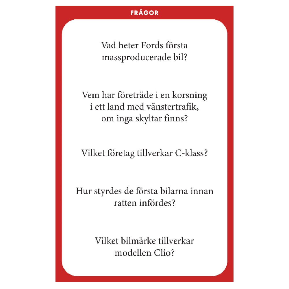 Quiz om biler i gruppen Fritid / Spil & Leg / Selskabsspil hos SmartaSaker.se (14837)
