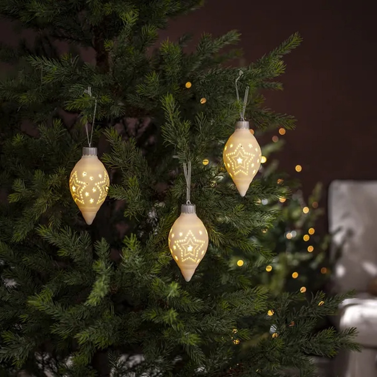 Julekugler i keramik med lys, 3-pak i gruppen Belysning / Indendørsbelysning / Dekorationsbelysning indendørs hos SmartaSaker.se (14891)