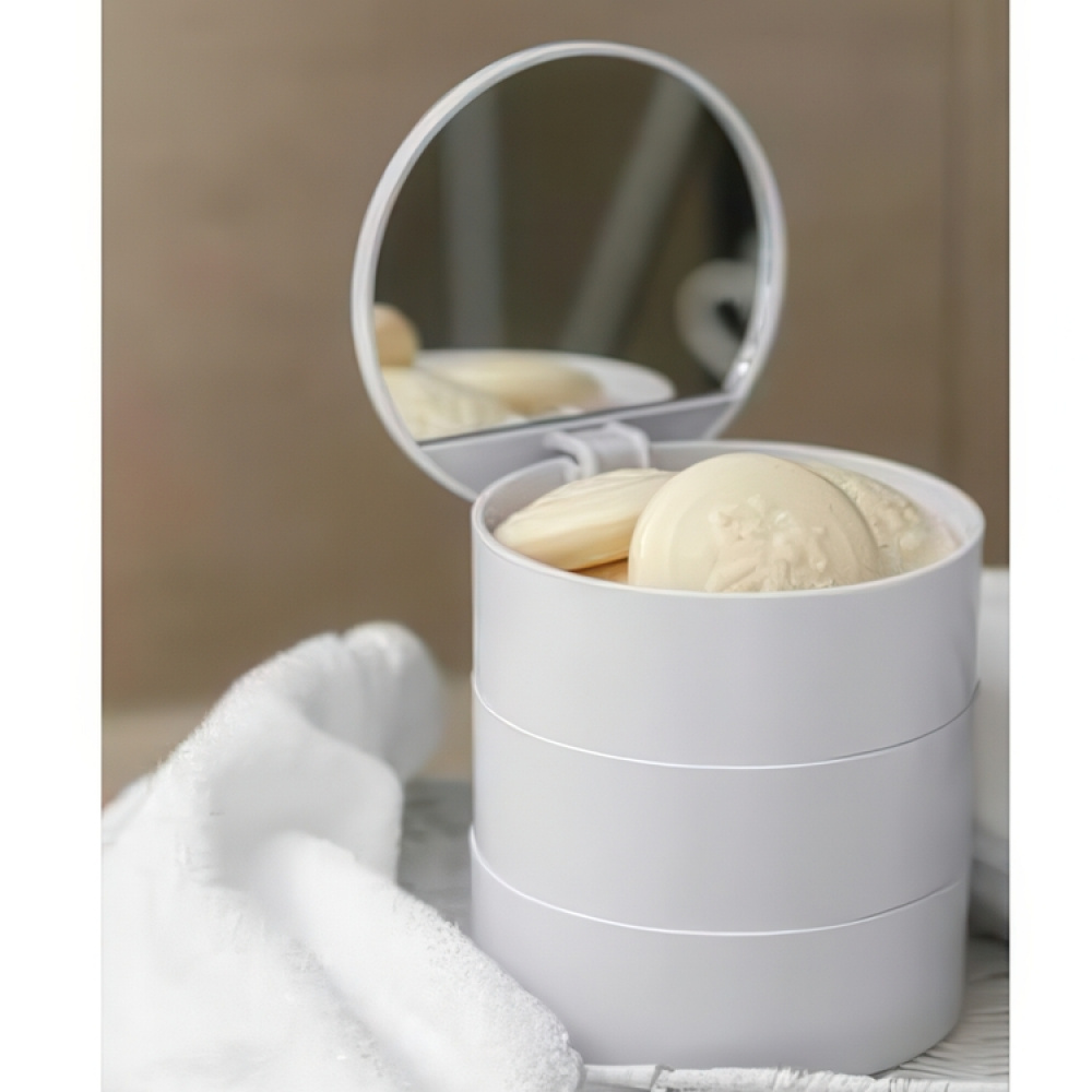 Æske med spejl, COSMETIC TOWER, Ø 13 x H14 cm, Hvid i gruppen Opbevaring / Badeværelsesopbevaring / Makeupopbevaring hos SmartaSaker.se (40033)