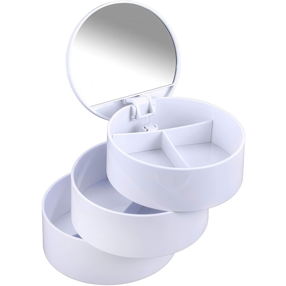 Æske med spejl, COSMETIC TOWER, Ø 13 x H14 cm, Hvid i gruppen Opbevaring / Badeværelsesopbevaring / Makeupopbevaring hos SmartaSaker.se (40033)