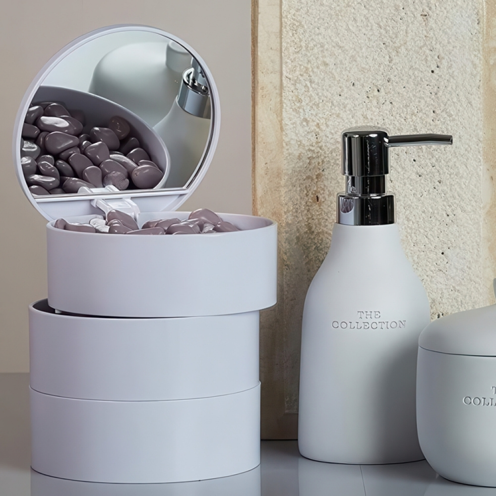 Æske med spejl, COSMETIC TOWER, Ø 13 x H14 cm, Hvid i gruppen Opbevaring / Badeværelsesopbevaring / Makeupopbevaring hos SmartaSaker.se (40033)