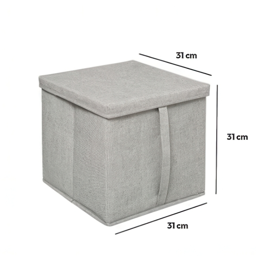 Boks i stof med låg, ORGA STORAGE BOX CUBE, 31 x 31 x H 31 cm, Beige-Grå i gruppen Opbevaring / Garderobeopbevaring hos SmartaSaker.se (40226)