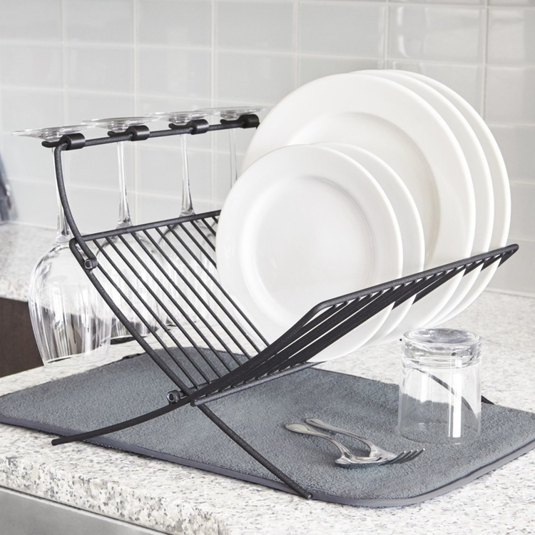 Opvaskestativ med glasophæng og tørremåtte, XDRY, 51 x 37 x 31 cm, Umbra, Sort / Grå i gruppen Opbevaring / Køkkenopbevaring / Vaskestativ og vaskebænk hos SmartaSaker.se (40449)