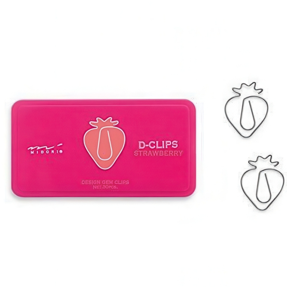 Clips, jordbær, 30 stk., D-CLIPS STRAWBERRY, Midori, Pink / sølv i gruppen Opbevaring / Kontorartikler hos SmartaSaker.se (41000)