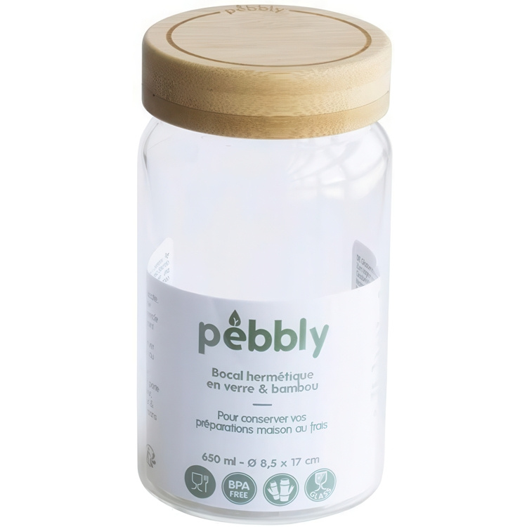 Glaskrukke med bambuslåg 0,65L, Pebbly i gruppen Opbevaring / Køkkenopbevaring / Madkasser / Madkasser i glas hos SmartaSaker.se (41021)