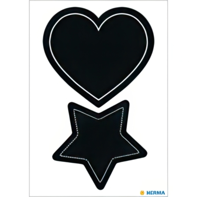 Tavle-etiketter, HERMA LARGE HEART / STAR, 4 stk., Sorte i gruppen Opbevaring / Magneter og selvklæbende / Skilt og etiketter hos SmartaSaker.se (41037)