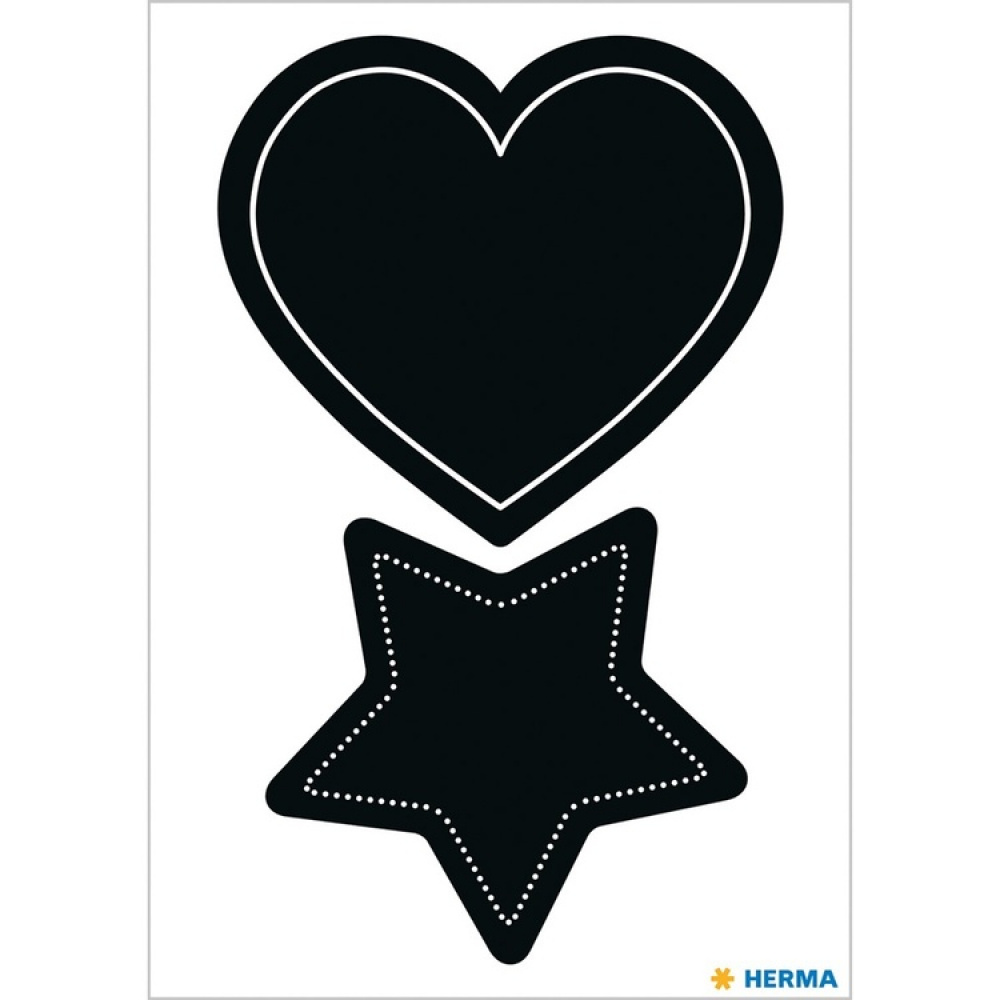 Tavle-etiketter, HERMA LARGE HEART / STAR, 4 stk., Sorte i gruppen Opbevaring / Magneter og selvklæbende / Skilt og etiketter hos SmartaSaker.se (41037)