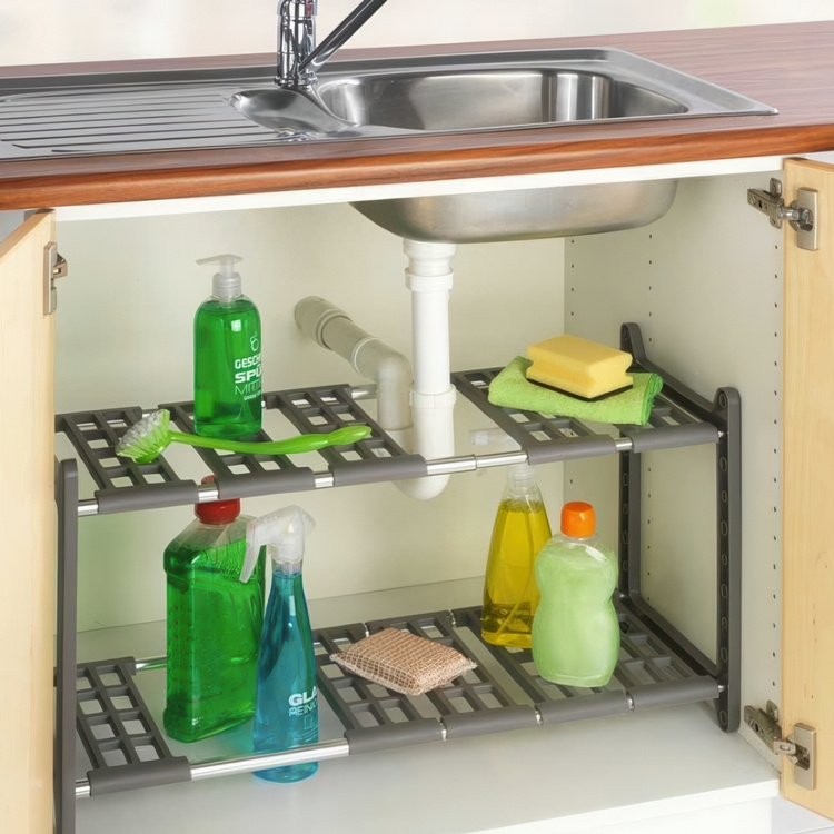 Justerbar opbevaringshylde under vask, 45-80 cm i gruppen Opbevaring / Køkkenopbevaring / Organiser køkkenskabe / Under vask opbevaring hos SmartaSaker.se (41174)