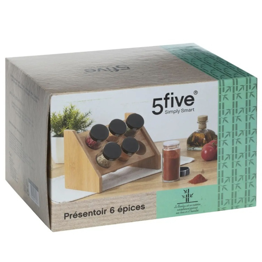 Krydderireol i bambus med 6 glasbeholdere, BAMBOO SPICE RACK, Natur i gruppen Opbevaring / Køkkenopbevaring / Organiser køkkenskabe / Krydderihylder hos SmartaSaker.se (41609)