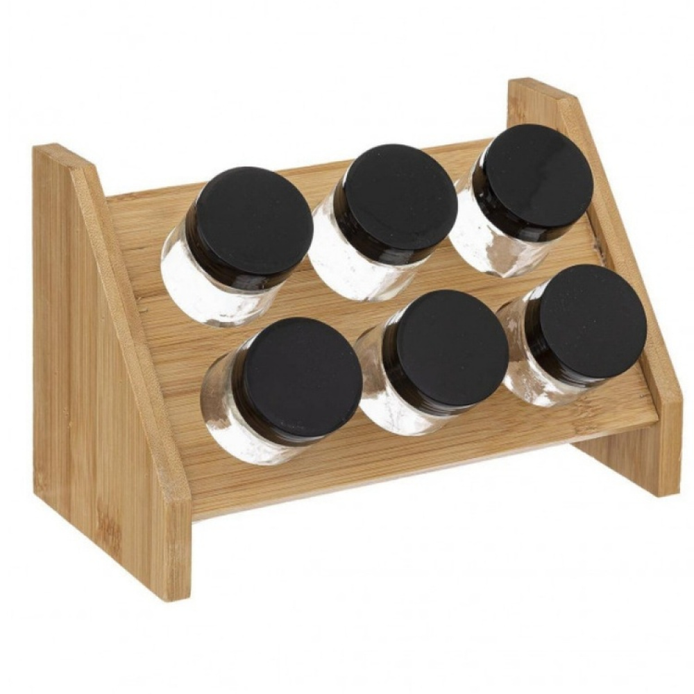 Krydderireol i bambus med 6 glasbeholdere, BAMBOO SPICE RACK, Natur i gruppen Opbevaring / Køkkenopbevaring / Organiser køkkenskabe / Krydderihylder hos SmartaSaker.se (41609)