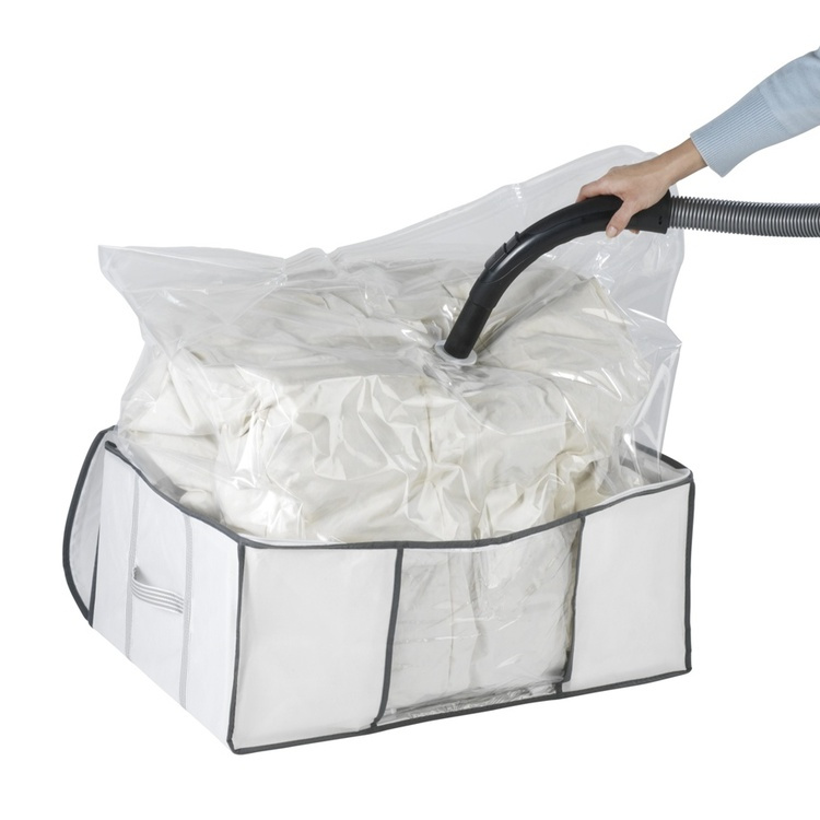 Opbevaringskasse med vakuumpose, 65x50x25 cm, hvid i gruppen Opbevaring / Garderobeopbevaring / Vakuumlagring / Kasser med vakuumposer hos SmartaSaker.se (41823)