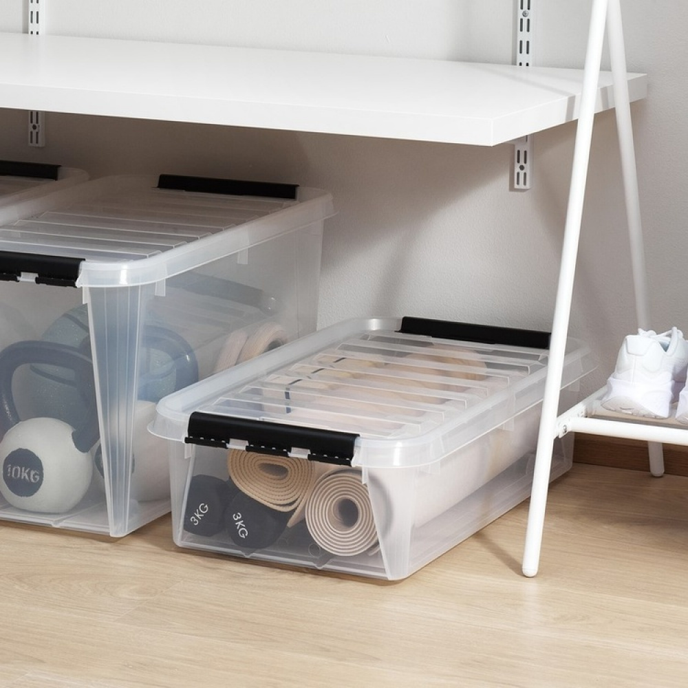 Opbevaringskasse under sengen med hjul 30L, SmartStore, Klar/sort i gruppen Opbevaring / Soveværelsesopbevaring / Under sengen-opbevaring hos SmartaSaker.se (41837)