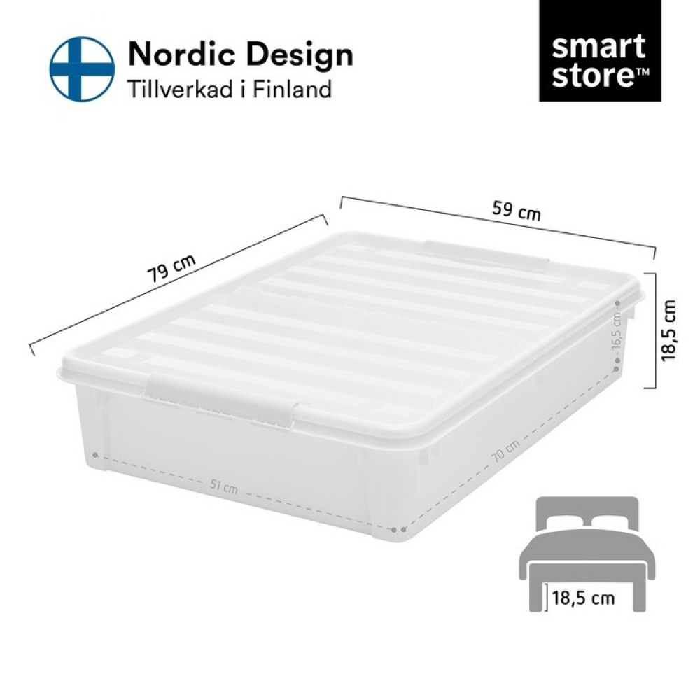 Stor opbevaringskasse under sengen med hjul 60L, SmartStore, Klar/sort i gruppen Opbevaring / Soveværelsesopbevaring / Under sengen-opbevaring hos SmartaSaker.se (41838)