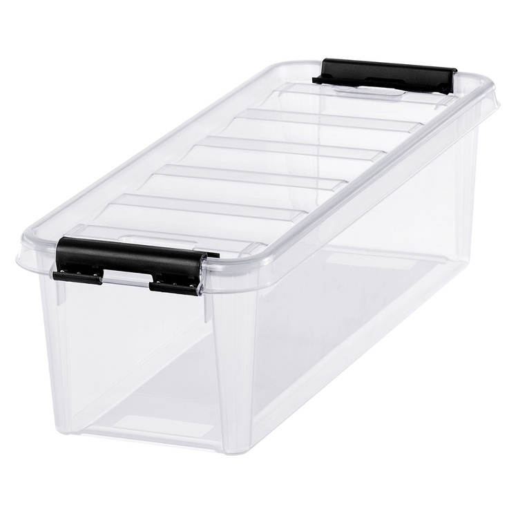 Lang og smal opbevaringskasse med låg 20L, SmartStore, Klar/sort i gruppen Opbevaring / Opbevaringskasser / SmartStore opbevaringskasser hos SmartaSaker.se (41859)