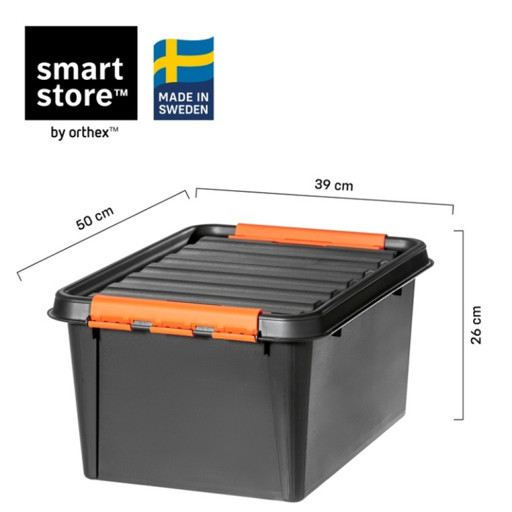Opbevaringskasse med låg 31L, SmartStore Pro, Sort/orange i gruppen Opbevaring / Opbevaringskasser / SmartStore opbevaringskasser hos SmartaSaker.se (41864)