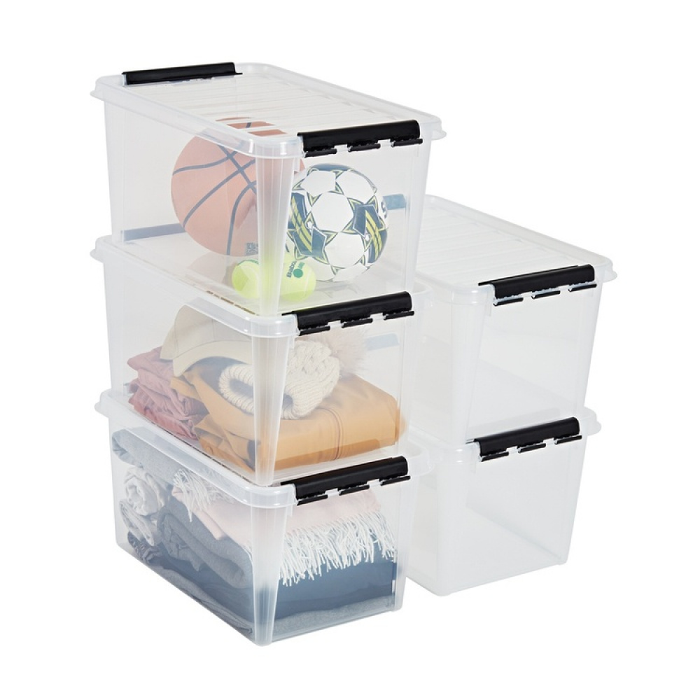 Stor opbevaringskasse med låg 46L, SmartStore, Klar/sort i gruppen Opbevaring / Opbevaringskasser hos SmartaSaker.se (41879)
