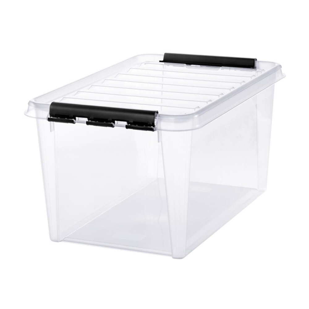 Stor opbevaringskasse med låg 46L, SmartStore, Klar/sort i gruppen Opbevaring / Opbevaringskasser hos SmartaSaker.se (41879)