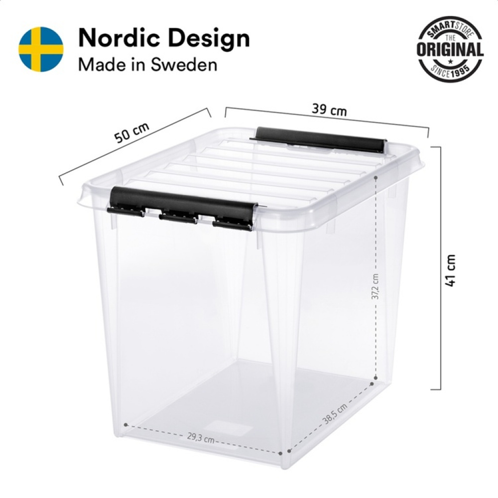 Stor opbevaringskasse med låg 52L, SmartStore, Klar/sort i gruppen Opbevaring / Opbevaringskasser hos SmartaSaker.se (41880)