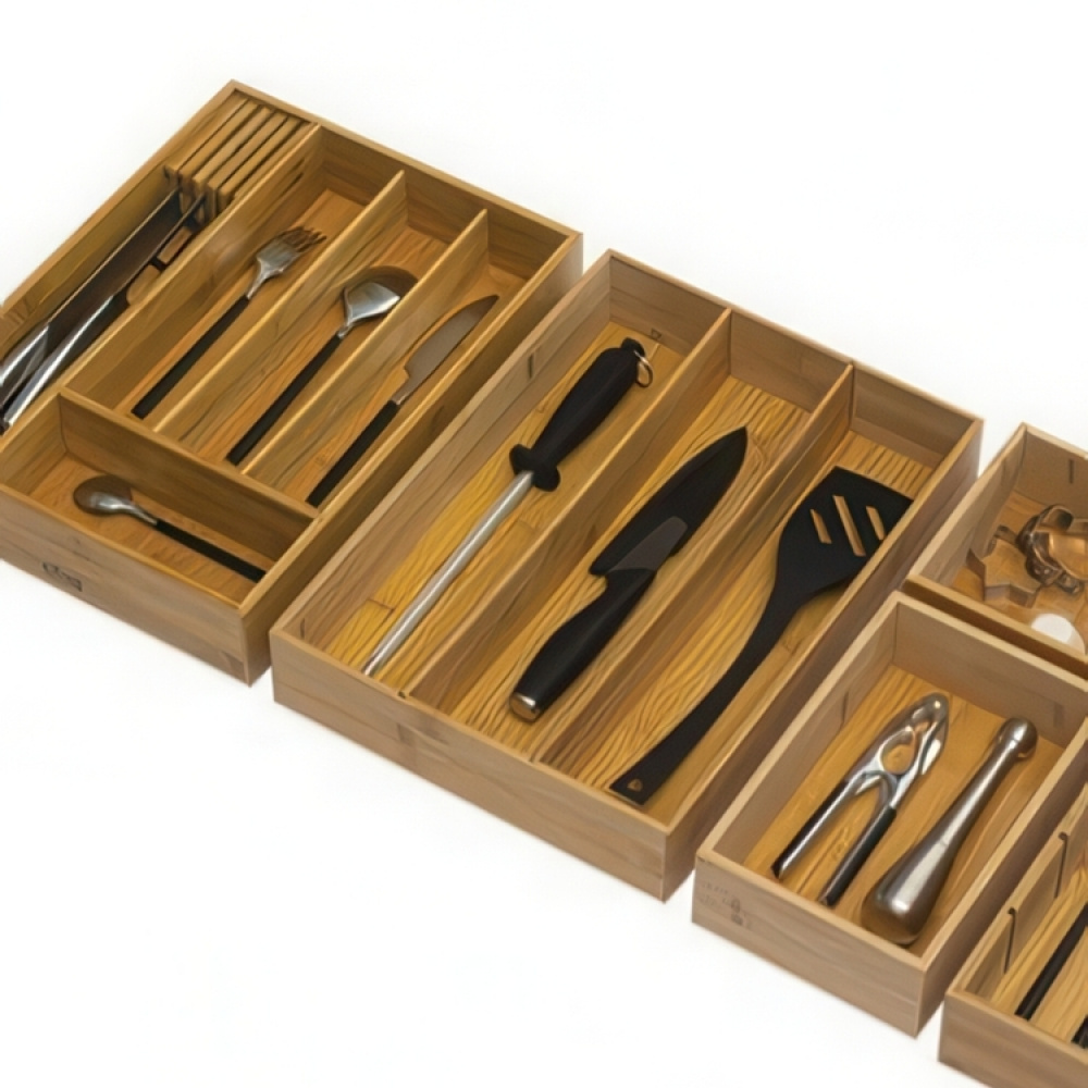 Skuffeindsats i bambus 3 rum, 38x28 cm, 5five i gruppen Opbevaring / Køkkenopbevaring / Organiser køkkenskabe / Bestikskuffer hos SmartaSaker.se (41923)