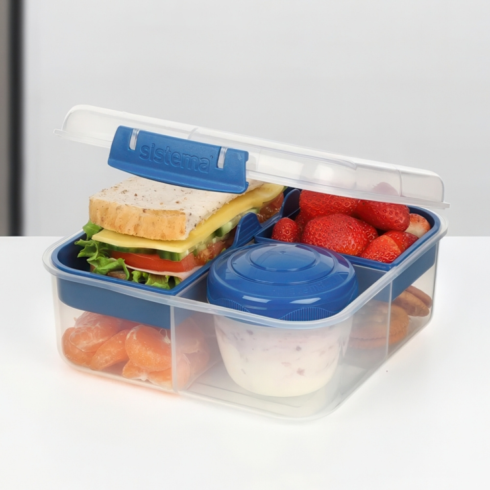 Bentomadkasse med 5 rum og beholder 1,25 L, Sistema i gruppen Opbevaring / Køkkenopbevaring / Madkasser / Frokostbokse og Bento hos SmartaSaker.se (42122)