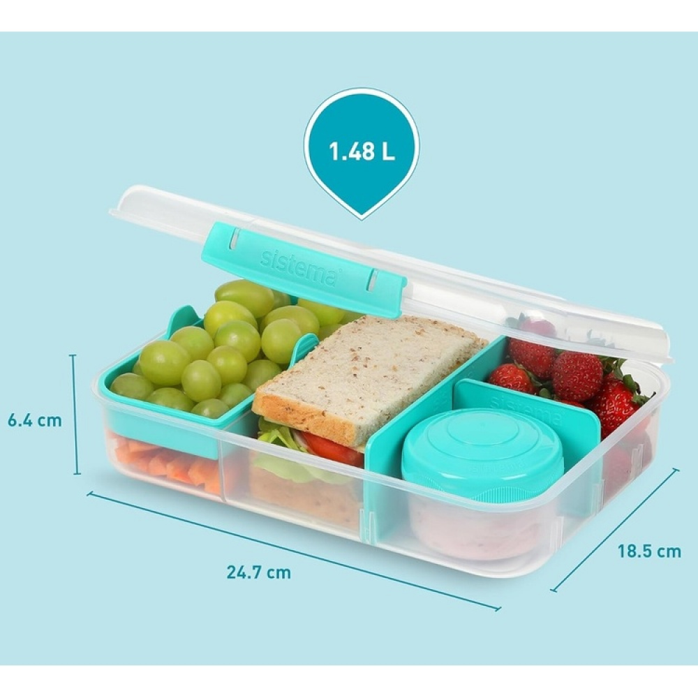 Bentoboks med rum og bæger 1,48L, Sistema i gruppen Opbevaring / Køkkenopbevaring / Madkasser / Frokostbokse og Bento hos SmartaSaker.se (42129)
