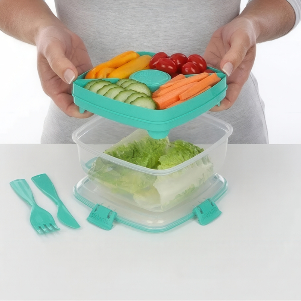 Madkasse til salat med bestik 1,1L, Sistema, Mint i gruppen Opbevaring / Køkkenopbevaring / Madkasser / SmartStore madkasser hos SmartaSaker.se (42171)