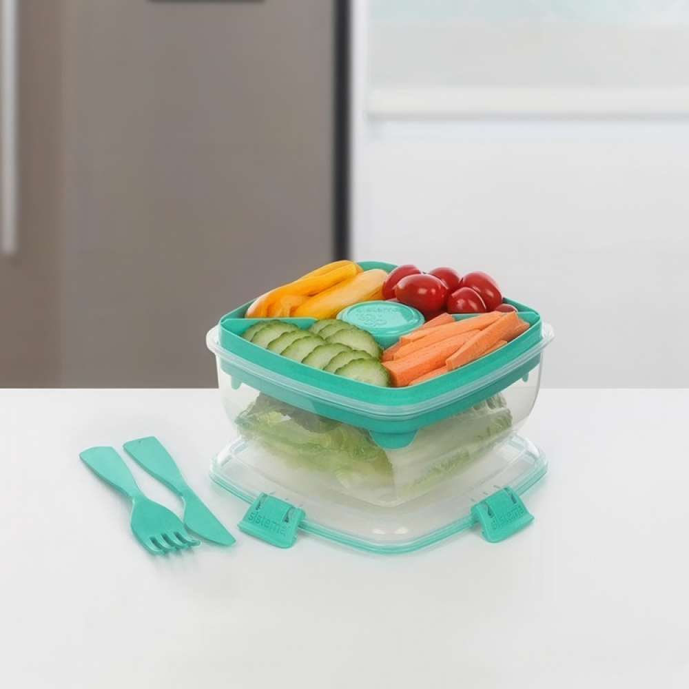 Madkasse til salat med bestik 1,1L, Sistema, Mint i gruppen Opbevaring / Køkkenopbevaring / Madkasser / SmartStore madkasser hos SmartaSaker.se (42171)